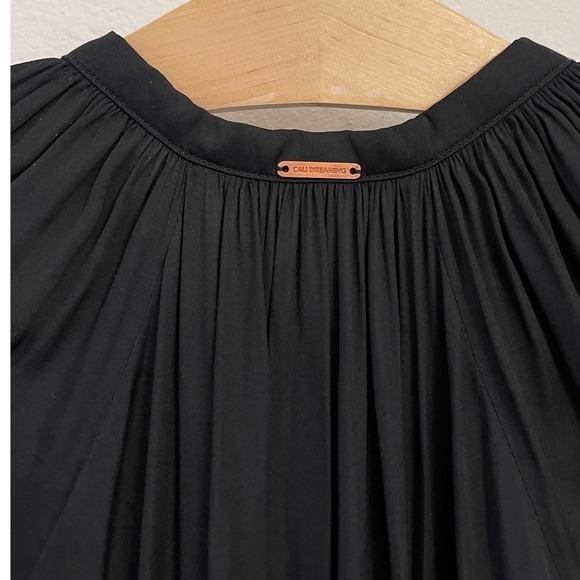 Cali Dreaming Black Maxi Dress Button Front Gathered Neckline‎ Long Sleeve Small - Picture 9 of 10